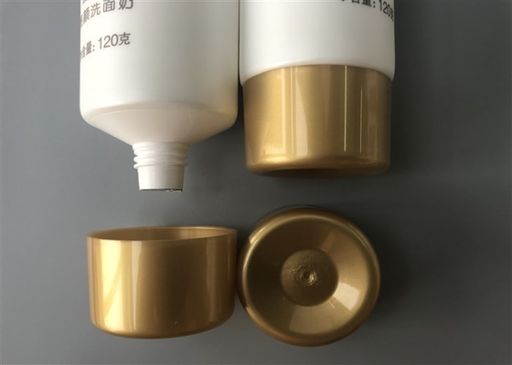 White pearl Empty Cosmetic Tubes 120g silk screen printing with hot stamping logo tail open