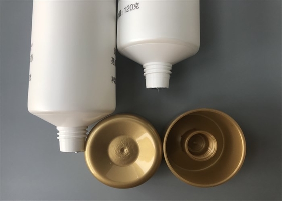 White pearl Empty Cosmetic Tubes 120g silk screen printing with hot stamping logo tail open