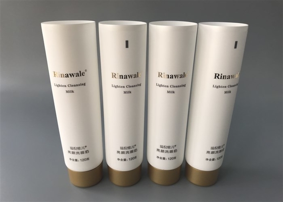White pearl Empty Cosmetic Tubes 120g silk screen printing with hot stamping logo tail open