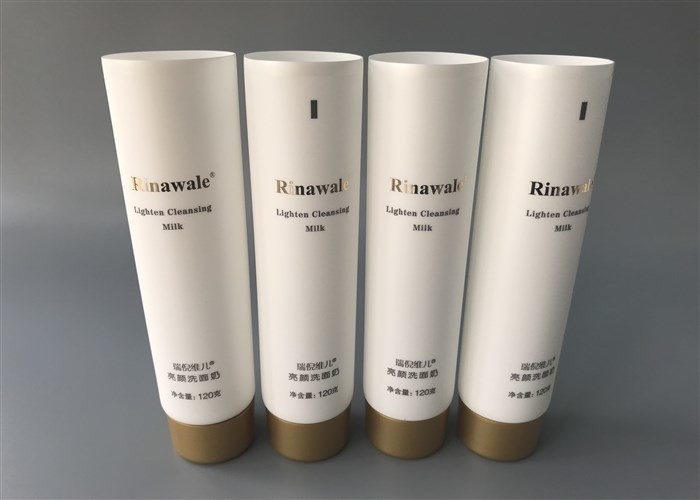 White pearl Empty Cosmetic Tubes 120g silk screen printing with hot stamping logo tail open